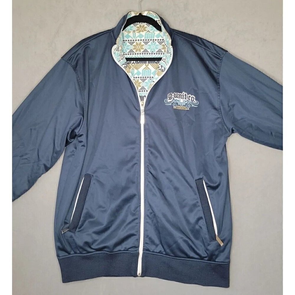 50 Cent G-Unit Embroidered Logo Navy Reversible Zip Up Track Jacket Men's Sz  XL